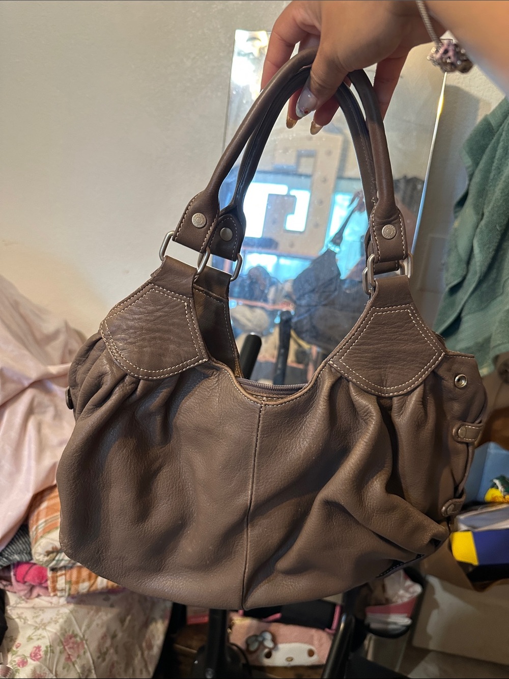 Classic Women's Taupe Leather Shoulder Bag